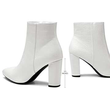 DREAM PAIRS Women's Chunky Heel Ankle Booties Pointed Toe Short Boots,Size 8.5,White/Stone/Pu,SIANNA-1