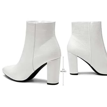 DREAM PAIRS Women's Chunky Heel Ankle Booties Pointed Toe Short Boots,Size 8.5,White/Stone/Pu,SIANNA-1