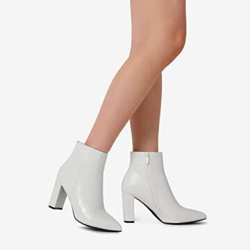 DREAM PAIRS Women's Chunky Heel Ankle Booties Pointed Toe Short Boots,Size 8.5,White/Stone/Pu,SIANNA-1