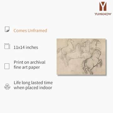 Vintage Farmhouse Horse Wall Art - Horse Drawing Etching Rustic Gray Picture - Beige Equine Pony Equ...