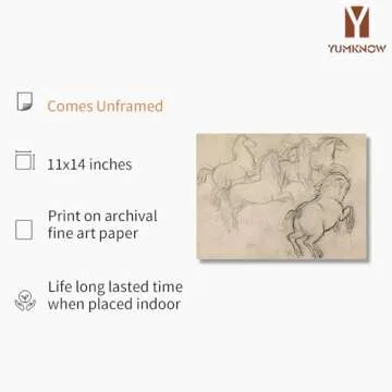 Vintage Farmhouse Horse Wall Art - Horse Drawing Etching Rustic Gray Picture - Beige Equine Pony Equ...