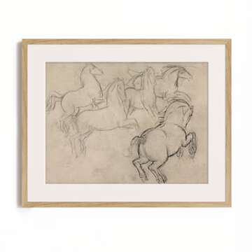 Vintage Farmhouse Horse Wall Art - Horse Drawing Etching Rustic Gray Picture - Beige Equine Pony Equestrian Print Poster - Grey Neutral Animal Sketch - Minimalist Mid Century French Country Room Decor