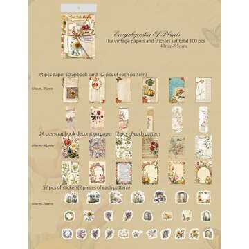 Alideco 100pcs Vintage Scrapbook Supplies Pack for Art Journaling Bullet Junk Journal Planners DIY P...