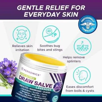 Pergenics Drawing Salve Ointment with Natural Lavender Herbal Extract for ingrown Hair, Boil & Cyst, Splinter Remover, Bug and Spider Bites, bee Sting, Mosquito bite Itch, Poison Ivy, 2 oz (1 Pack)