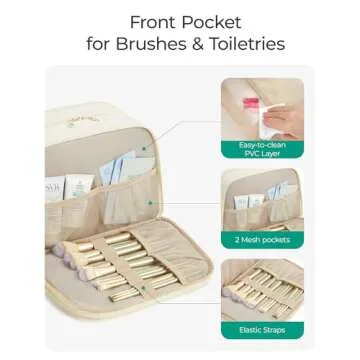 BAGSMART Travel Toiletry Bag, Large Wide-open Travel Bag for Toiletries, Puffy Makeup Cosmetic Travel Bag with Handle-Beige