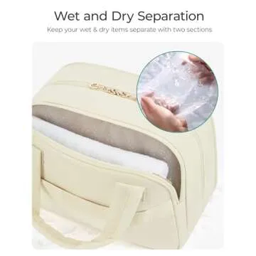 BAGSMART Travel Toiletry Bag, Large Wide-open Travel Bag for Toiletries, Puffy Makeup Cosmetic Travel Bag with Handle-Beige