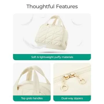 BAGSMART Travel Toiletry Bag, Large Wide-open Travel Bag for Toiletries, Puffy Makeup Cosmetic Travel Bag with Handle-Beige