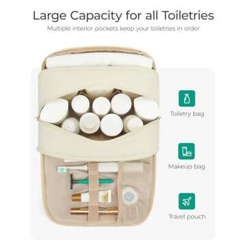 BAGSMART Travel Toiletry Bag, Large Wide-open Travel Bag for Toiletries, Puffy Makeup Cosmetic Travel Bag with Handle-Beige