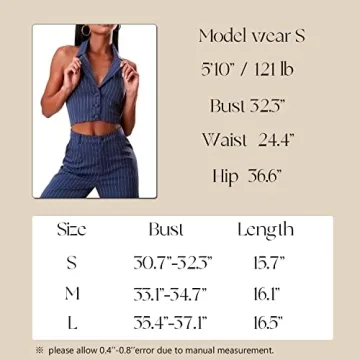 Jeovuanun Womens Pinstripe Button Down Halterneck Waistcoat Cropped Versatile Tuxedo Suit Vest