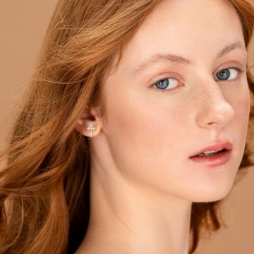 18K Gold Plated Cross Stud Earrings for Men Women