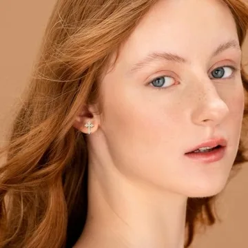 18K Gold Plated Cross Stud Earrings for Men Women