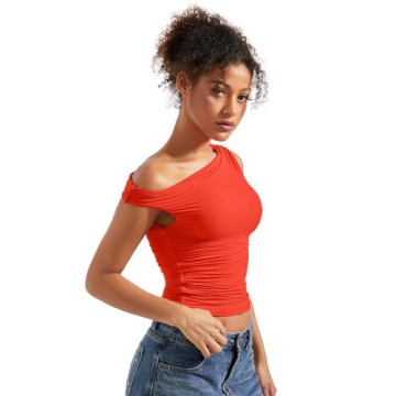 SUUKSESS Women Off Shoulder Y2K Crop Top - Red