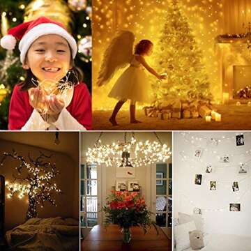 Decute 300LED Christmas Tree String Lights 99FT Silver Wire Warm White Dimmable with Remote Control,...
