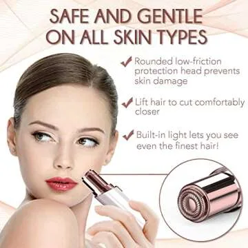 Facial Hair Removal for Women, Electric Painless Facial Hair Remover, Hair Removal Device for Face, Lip, Chin with 2 Extra Replacement Heads