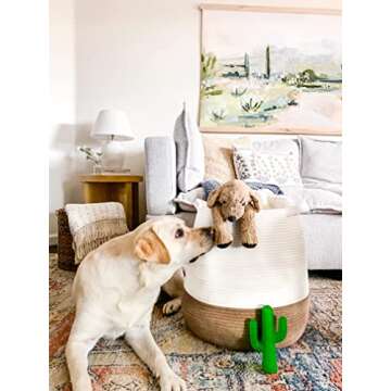 Goodpick Large Woven Laundry Basket, Boho Laundry Basket for home decor, Round Blanket Basket for Living Room, Jute Decorative Basket with Handles for Clothes,Blanket, Shoes, 17.71 x 17.71 inches