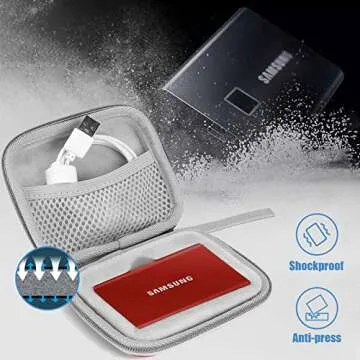 ProCase Hard Carrying Case Compatible for Samsung T7/ T7 Touch Portable SSD with 2 Cable Ties, Shockproof Travel Organizer for T7/ T7 Touch 500GB 1TB 2TB USB 3.2 External Solid State Drives -Red