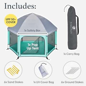 POP 'N GO PLAYPEN - Indoor & Outdoor Baby Playpen for Babies and Toddlers - Baby Beach Tent, Foldable, Portable W/Canopy, Travel Bag, & Mosquito Net - Pop Up Pack and Play Tent (Sweet Mint)