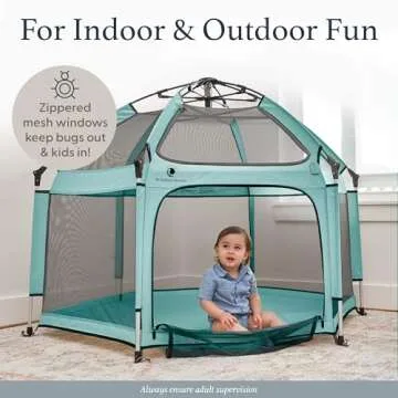 POP 'N GO PLAYPEN - Indoor & Outdoor Baby Playpen for Babies and Toddlers - Baby Beach Tent, Foldable, Portable W/Canopy, Travel Bag, & Mosquito Net - Pop Up Pack and Play Tent (Sweet Mint)