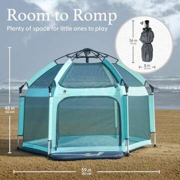 POP 'N GO PLAYPEN - Indoor & Outdoor Baby Playpen for Babies and Toddlers - Baby Beach Tent, Foldable, Portable W/Canopy, Travel Bag, & Mosquito Net - Pop Up Pack and Play Tent (Sweet Mint)