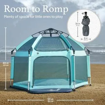 POP 'N GO PLAYPEN - Indoor & Outdoor Baby Playpen for Babies and Toddlers - Baby Beach Tent, Foldable, Portable W/Canopy, Travel Bag, & Mosquito Net - Pop Up Pack and Play Tent (Sweet Mint)