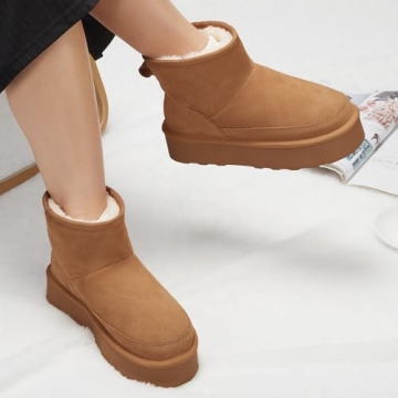Comfortable ATHMILE Winter Suede Platform Boots for Women