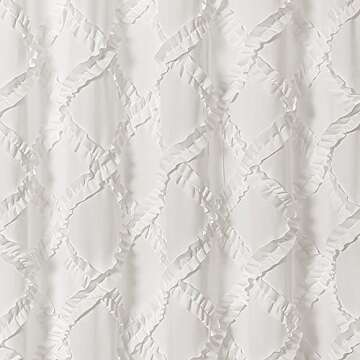 Lush Decor Ruffle Diamond Shower Curtain | Textured Vintage Chic Farmhouse Style Design, 72” x 72”, White