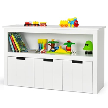 Costzon Toy Storage Organizer - Stylish Wooden Toy Bin with Removable Drawers and Rolling Wheels