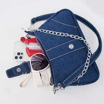 Denim Hobo Purse for Women Small Black Shoulder Crossbody Bag Y2K handbag Evening Bag-Blue