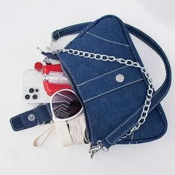 Denim Hobo Purse for Women Small Black Shoulder Crossbody Bag Y2K handbag Evening Bag-Blue
