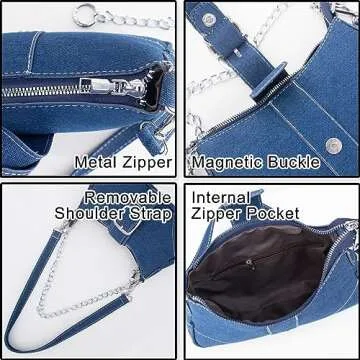 Denim Hobo Purse for Women Small Black Shoulder Crossbody Bag Y2K handbag Evening Bag-Blue