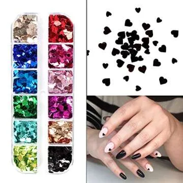Heart Glitter Sequins for Valentine's Day Nail Art,12 Colors 3D Holographic Sparkles Heart Shape Flakes Sticker Confetti Glitter Nail Decals for Nail Decoration Eye Face Body DIY Crafts