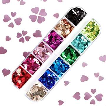 Heart Glitter Sequins for Valentine's Day Nail Art,12 Colors 3D Holographic Sparkles Heart Shape Flakes Sticker Confetti Glitter Nail Decals for Nail Decoration Eye Face Body DIY Crafts