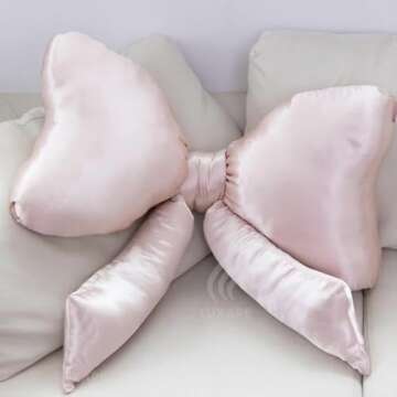 Luxape Bow Pillow - Big Bow Throw Pillow - Bow Shaped Pillow - Silky Satin - Coquette Decor - Bow Ro...