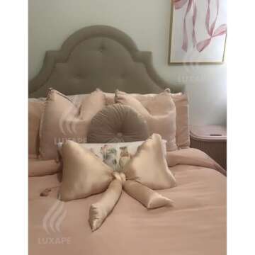 Luxape Bow Pillow - Big Bow Throw Pillow - Bow Shaped Pillow - Silky Satin - Coquette Decor - Bow Room Decor - Pink Bow Pillow - Bow Nursery Decor - Pink Room Decor (Ballet Pink)