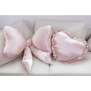 Luxape Bow Pillow - Big Bow Throw Pillow - Bow Shaped Pillow - Silky Satin - Coquette Decor - Bow Room Decor - Pink Bow Pillow - Bow Nursery Decor - Pink Room Decor (Ballet Pink)