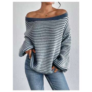Stylish SOLY HUX Off The Shoulder Striped Sweater