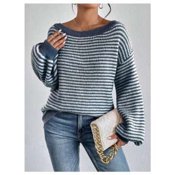 Stylish SOLY HUX Off The Shoulder Striped Sweater