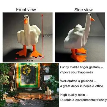 Middle Finger Duck You Figurine Statue - Funny Little Duck Resin Decor - Home Desk Office Garden Duc...