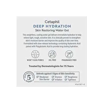 Cetaphil Deep Hydration Skin Restoring Water Gel with Hyaluronic and Polyglutamic Acid, Face Moisturizer, 72 Hour Hydration, For Dry, Dehydrated Sensitive Skin, Fragrance Free, 1.7 oz, Fragrance Free