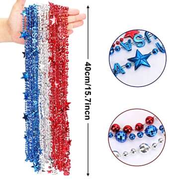 JULBEAR 4th of July Beads Necklaces, 24pcs Patriotic Star Bead Necklace for Independence Day Party F...