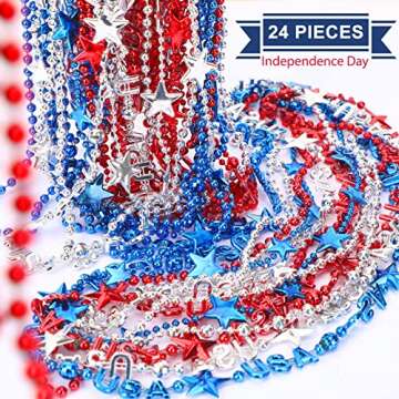 JULBEAR 4th of July Beads Necklaces, 24pcs Patriotic Star Bead Necklace for Independence Day Party Favors Carnival Decorations Accessories Supplies