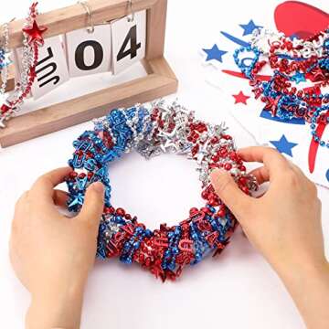 JULBEAR 4th of July Beads Necklaces, 24pcs Patriotic Star Bead Necklace for Independence Day Party Favors Carnival Decorations Accessories Supplies