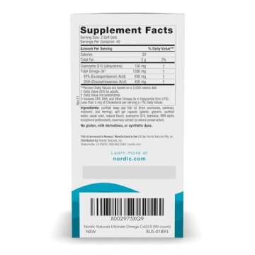 Nordic Naturals Ultimate Omega + CoQ10, Lemon - 90 Soft Gels - 1280 mg Omega-3 + 100 mg CoQ10 - Hear...