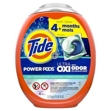 Tide Ultra OXI Power PODS with Odor Eliminators Laundry Detergent Pacs, For Visible and Invisible Dirt, 45 Count, Tide PODS Laundry Detergent, Laundry Pacs