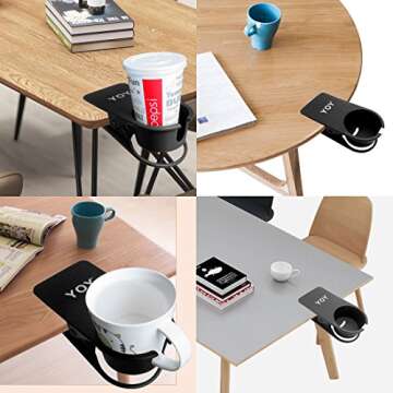 YOY Drink Cup Holder Clip - Table Desk Side Water Glass Beer Bottle Beverage Soda Coffee Mug Holder Cup Saucer Clip Design for Home Office, Black