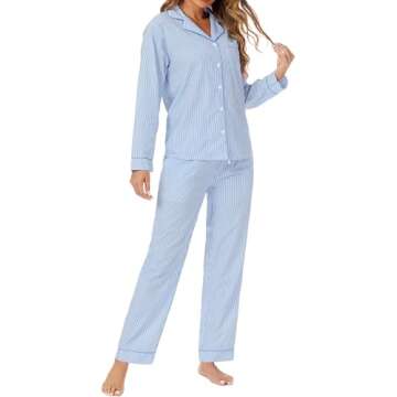 LUBOT 100% Cotton Pajamas for Women 2PC PJ Set Soft Pajama Set Woven Long Sleeve Button-Down Two Pie...