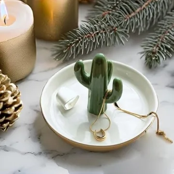 Ceramic Cactus Ring Holder for Jewelry and Decor