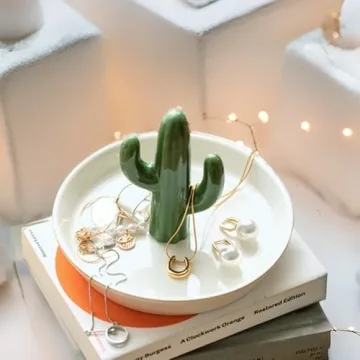 Ceramic Cactus Ring Holder for Jewelry and Decor