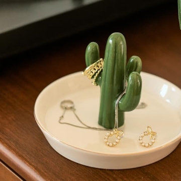 Ceramic Cactus Ring Holder for Jewelry and Decor