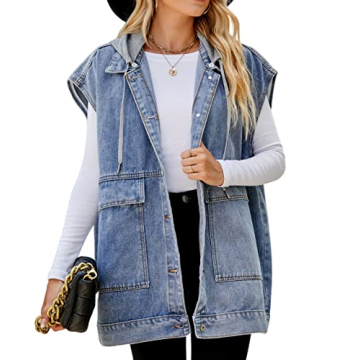 Shop the Stylish PAODIKUAI Women's Oversized Denim Vest with Hood